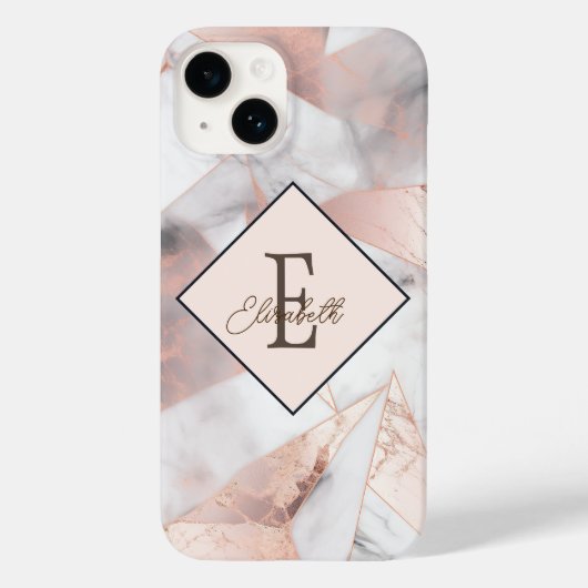 Trendy Rose Gold Geometric Marble Case-Mate iPhone Hülle (Rückseite)