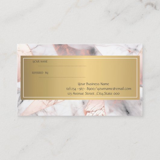 Trendy Rose Gold Geometric Marble Empfehlungskarte (Rückseite)