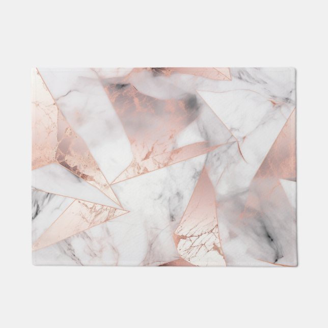 Trendy Rose Gold Geometric Marble Fußmatte (Vorderseite)