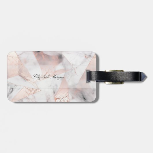 Trendy Rose Gold Geometric Marble Gepäckanhänger (Rückseite horizontal)