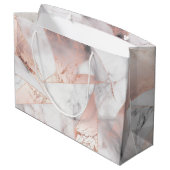 Trendy Rose Gold Geometric Marble Große Geschenktüte (Rückseite Schrägansicht)