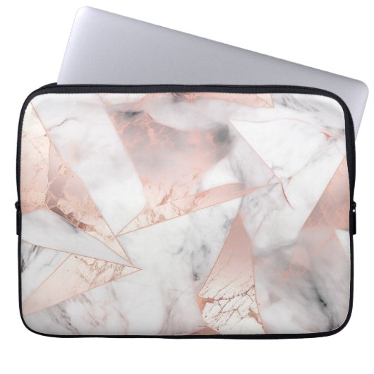 Trendy Rose Gold Geometric Marble Laptopschutzhülle (Vorderseite)