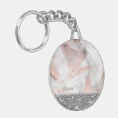Trendy Rose Gold Geometric Marble Schlüsselanhänger (Vorderseite links)