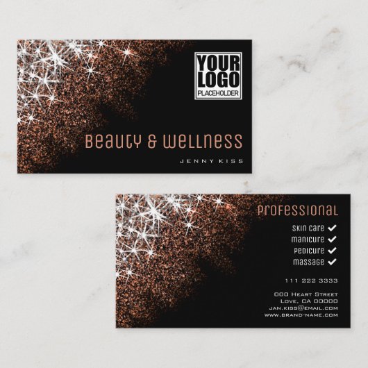 Trendy Rose Gold Glitzer Berufliches Wellness Visitenkarte (Vorne/Hinten)