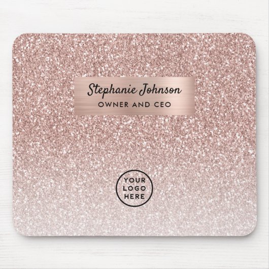 Trendy Rose Gold Glitzer Boss Lady CEO Logo Mousepad (Vorne)