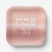 Trendy Rose Gold Glitzer Custom Monogram Passover Pappteller (Vorderseite)