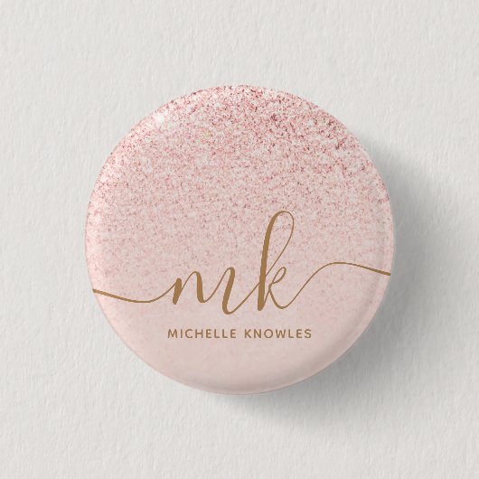 Trendy Rose Gold Glitzer Extravagante Initialen un Button (Vorderseite)
