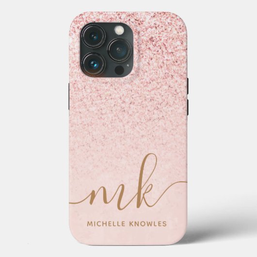 Trendy Rose Gold Glitzer Extravagante Initialen un Case-Mate iPhone Hülle (Rückseite)