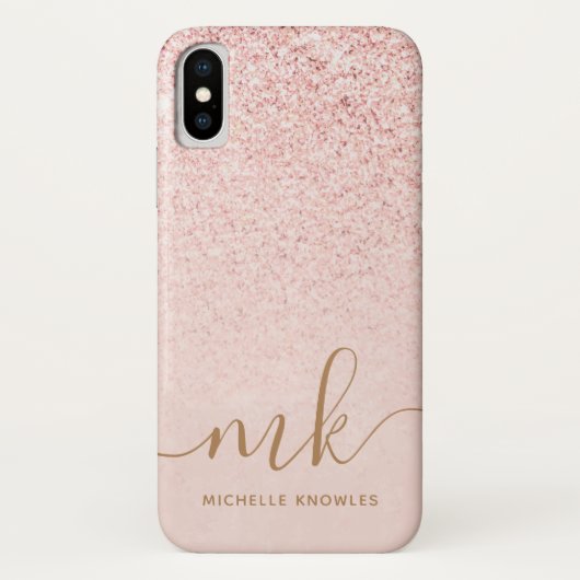 Trendy Rose Gold Glitzer Extravagante Initialen un Case-Mate iPhone Hülle (Rückseite)