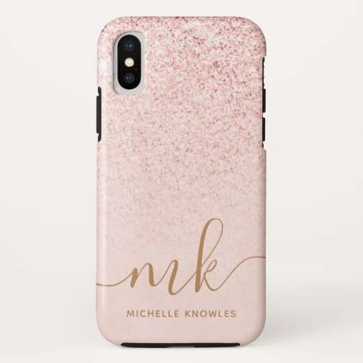 Trendy Rose Gold Glitzer Extravagante Initialen un Case-Mate iPhone Hülle (Rückseite)