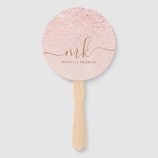 Trendy Rose Gold Glitzer Extravagante Initialen un Fächer (Rückseite)