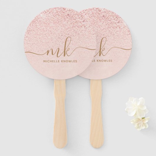 Trendy Rose Gold Glitzer Extravagante Initialen un Fächer (Vorne und Hinten)