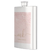 Trendy Rose Gold Glitzer Extravagante Initialen un Flachmann (Links)