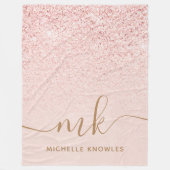 Trendy Rose Gold Glitzer Extravagante Initialen un Fleecedecke (Vorderseite)