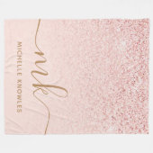 Trendy Rose Gold Glitzer Extravagante Initialen un Fleecedecke (Vorderseite (Horizontal))