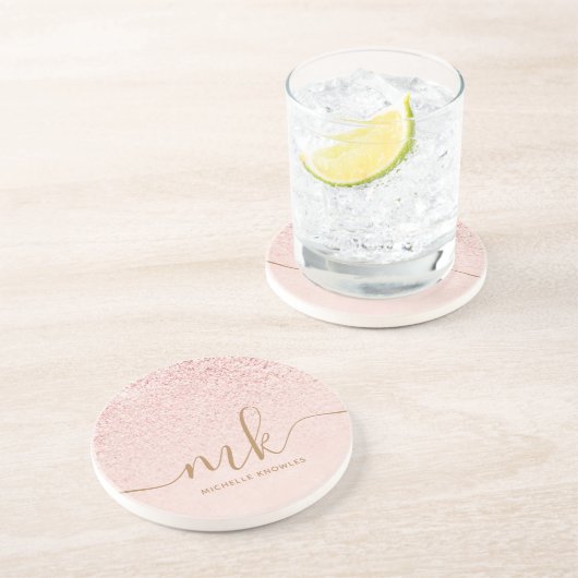 Trendy Rose Gold Glitzer Extravagante Initialen un Getränkeuntersetzer (Seite)