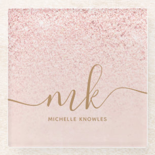 Trendy Rose Gold Glitzer Extravagante Initialen un Glasuntersetzer