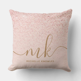 Trendy Rose Gold Glitzer Extravagante Initialen un Kissen