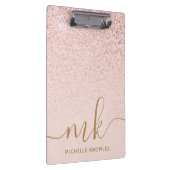 Trendy Rose Gold Glitzer Extravagante Initialen un Klemmbrett (Rechts)