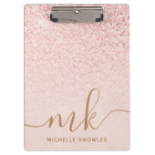 Trendy Rose Gold Glitzer Extravagante Initialen un Klemmbrett (Vorderseite)