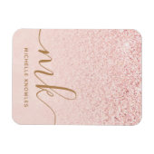 Trendy Rose Gold Glitzer Extravagante Initialen un Magnet (Horizontal)