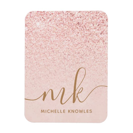 Trendy Rose Gold Glitzer Extravagante Initialen un Magnet (Vertikal)