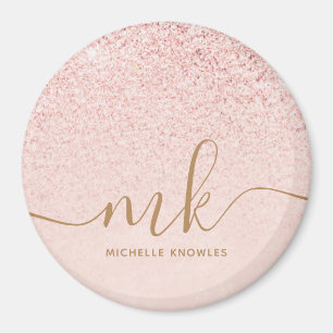 Trendy Rose Gold Glitzer Extravagante Initialen un Magnet