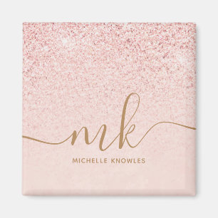 Trendy Rose Gold Glitzer Extravagante Initialen un Magnet