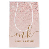 Trendy Rose Gold Glitzer Extravagante Initialen un Mittlere Geschenktüte (Vorderseite)