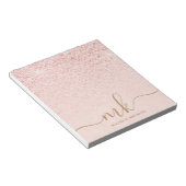 Trendy Rose Gold Glitzer Extravagante Initialen un Notizblock (angewinkelt)