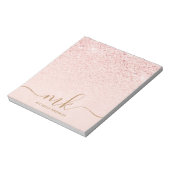 Trendy Rose Gold Glitzer Extravagante Initialen un Notizblock (Rotiert)