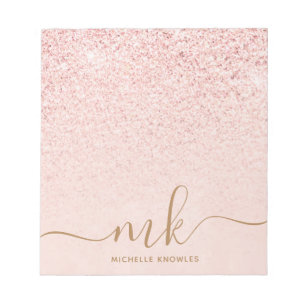 Trendy Rose Gold Glitzer Extravagante Initialen un Notizblock