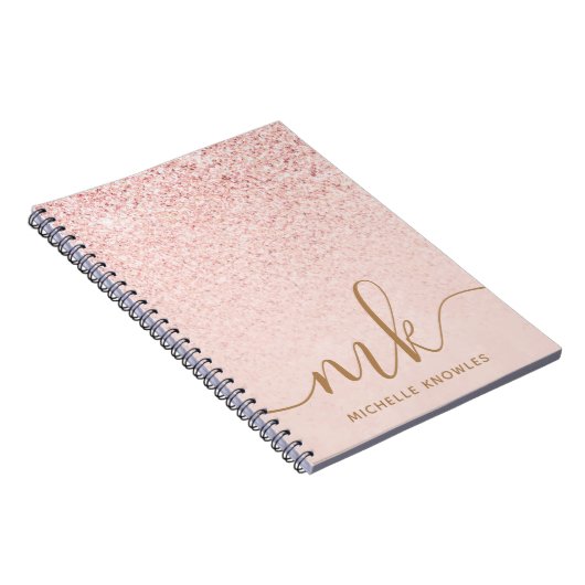 Trendy Rose Gold Glitzer Extravagante Initialen un Notizblock (Rechte Seite)