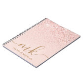 Trendy Rose Gold Glitzer Extravagante Initialen un Notizblock (Linke Seite)