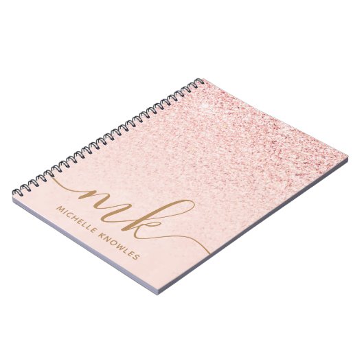 Trendy Rose Gold Glitzer Extravagante Initialen un Notizblock (Linke Seite)