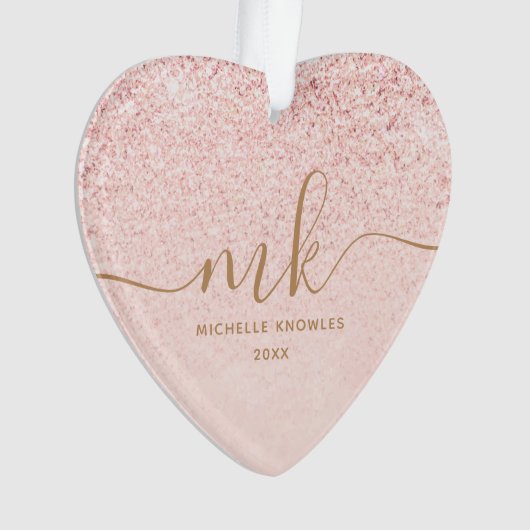 Trendy Rose Gold Glitzer Extravagante Initialen un Ornament (Vorderseite)