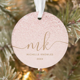 Trendy Rose Gold Glitzer Extravagante Initialen un Ornament