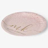 Trendy Rose Gold Glitzer Extravagante Initialen un Pappteller (Schrägansicht)