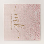 Trendy Rose Gold Glitzer Extravagante Initialen un Puzzle (Horizontal)