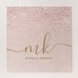 Trendy Rose Gold Glitzer Extravagante Initialen un Puzzle