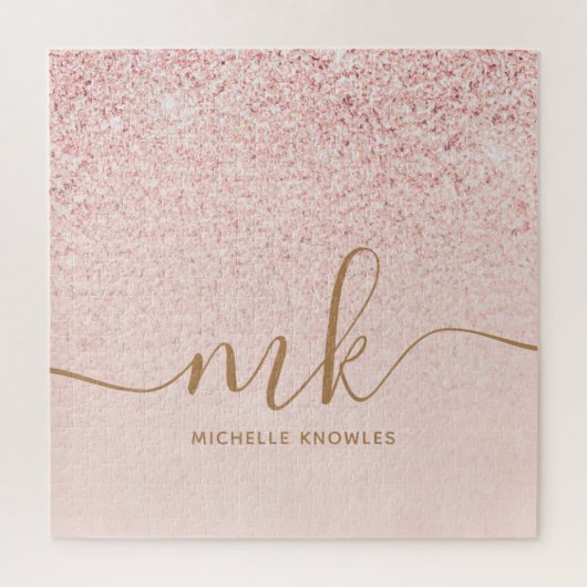 Trendy Rose Gold Glitzer Extravagante Initialen un Puzzle (Vertikal)