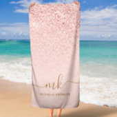 Trendy Rose Gold Glitzer Extravagante Initialen un Strandtuch