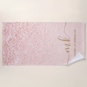 Trendy Rose Gold Glitzer Extravagante Initialen un Strandtuch (Vorderseite)