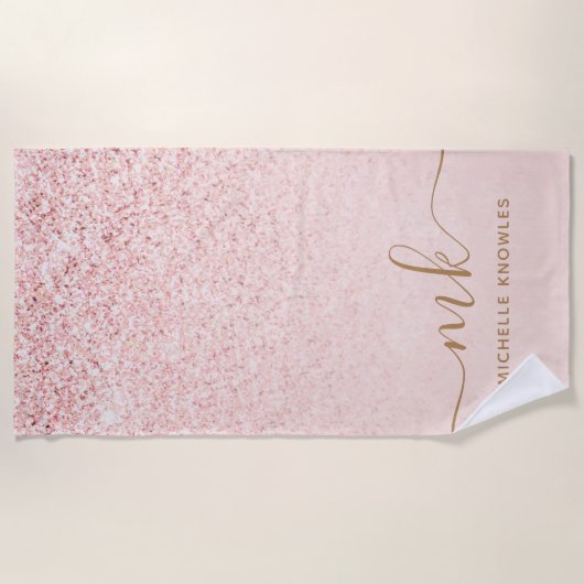 Trendy Rose Gold Glitzer Extravagante Initialen un Strandtuch (Vorderseite)