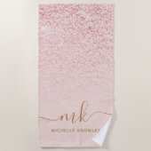 Trendy Rose Gold Glitzer Extravagante Initialen un Strandtuch (Vorderseite)