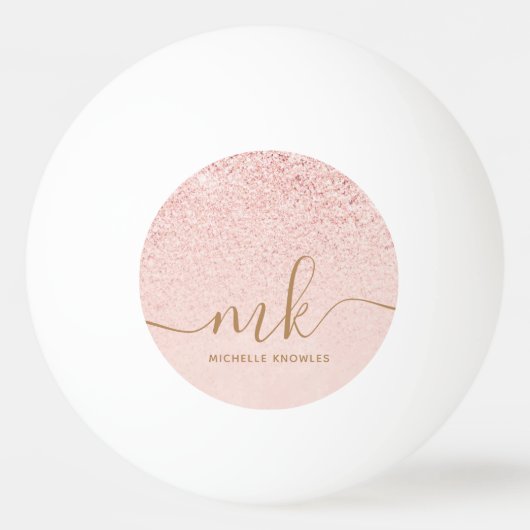 Trendy Rose Gold Glitzer Extravagante Initialen un Tischtennisball (Vorderseite)