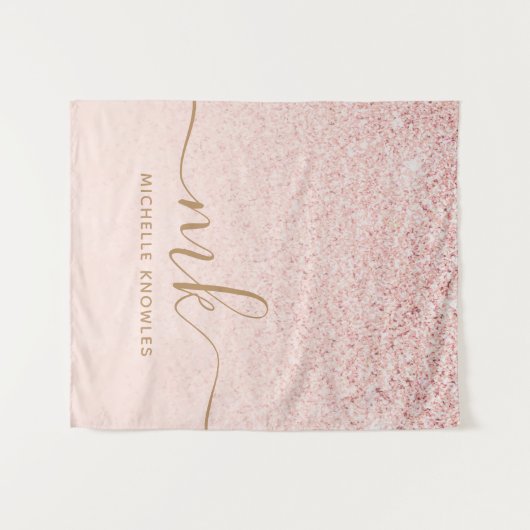 Trendy Rose Gold Glitzer Extravagante Initialen un Wandteppich (Vorderseite (Horizontal))