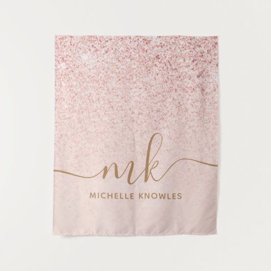 Trendy Rose Gold Glitzer Extravagante Initialen un Wandteppich (Vorderseite)