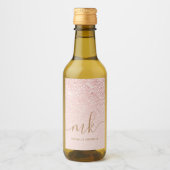 Trendy Rose Gold Glitzer Extravagante Initialen un Weinetikett (Vorderseite)