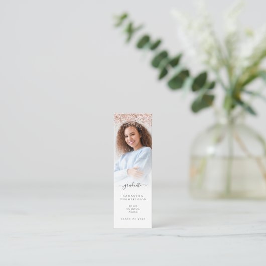 Trendy Rose Gold Glitzer Foto 2024 Abschluss Telefonnummerkarte (Stehend Vorderseite)